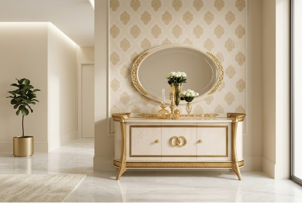 Kommode Holz Miwwelen Barock mat Spigel Luxus Italienesch Miwwelen 2-Teile Garnitur Nei