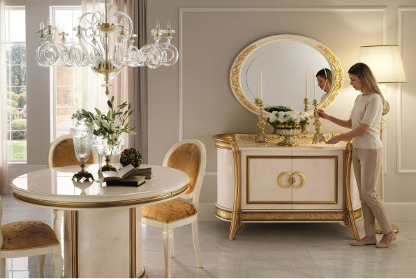 Méiwel Stil Barock 2tlg Set Kommode mat Spigel Luxus Holz Italienesch Méiwel Nei