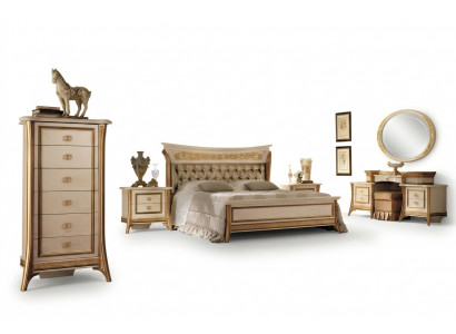 Schlofzëmmer Set Bett Nuetsdësch Kommode Spigel Hocker Neit 7 Stéck Barock Rokoko