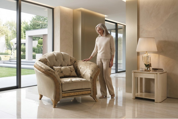 Wunnzëmmer Luxus Fotell Hotel Polster Klassesch Einsëtzeger Beige arredoclassic