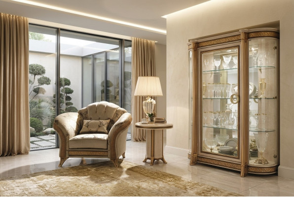 Wunnzëmmer Luxus Fotell Hotel Polster Klassesch Einsëtzeger Beige arredoclassic
