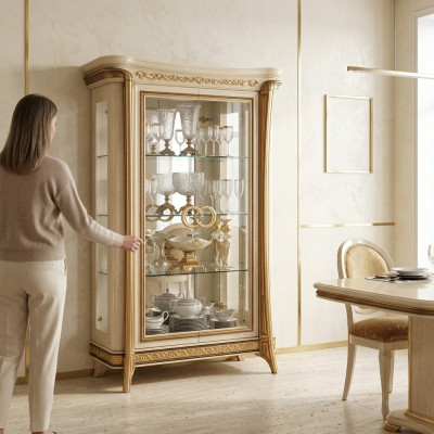 Vitrin Vitrine Schaf Glasschaf Wunnzëmmer Regal Barock Rokoko Echt Holz