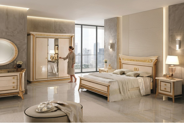 Bett 2x Nuetsdësch 3 tlg. Schlofkummer Set Miwwelen Modern Better arredoclassic nei