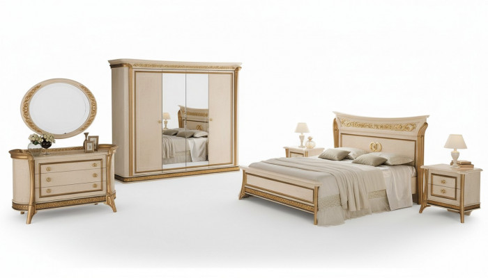 Bett 2x Nuetsdësch 3 tlg. Schlofkummer Set Miwwelen Modern Better arredoclassic nei