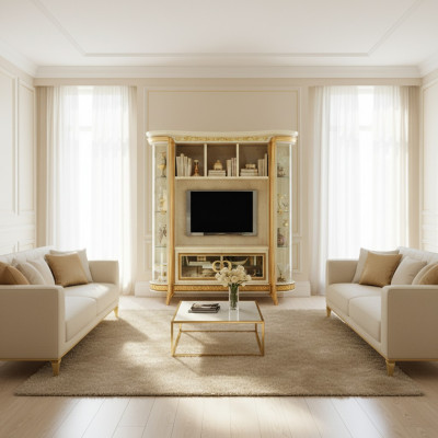 Wunnzëmmer Ubau Medienmauer Fernsehwand Fernsehschaf Wunnwand Barock Rokoko
