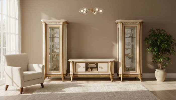 Wunnzëmmer Sideboard 2x Vitrin 3tlg. Wunnwand Miwwel arredoclassic Set Design