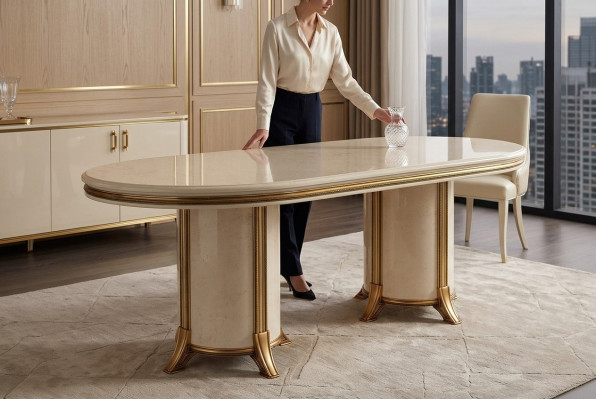 Iesszëmmer Wunnzëmmer Klassesch Beige arredoclassic Iessdësch Design Dësch Holz