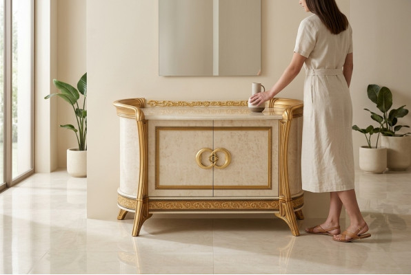 Kommode Design Holzkommoden Schaf Luxus Säitendësch Niddreg Dësch Anrichte Beige