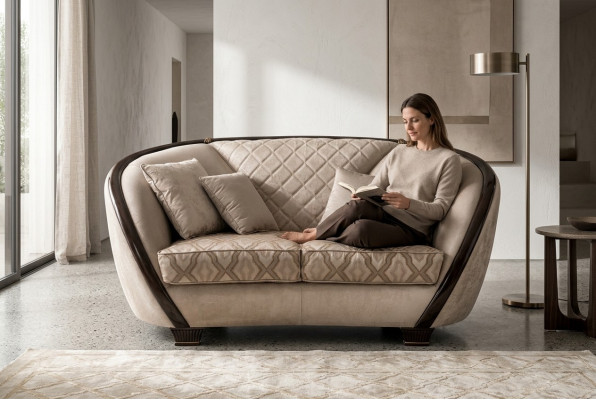 Wunnzëmmer Stoff Couch Sofa 2 Sëtzer Designer Couchen Couch Beige Textil Polster