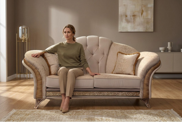 Sofa 2 Sëtz Couch Design Polster Klassesch Stoff arredoclassic Zweesëtzer