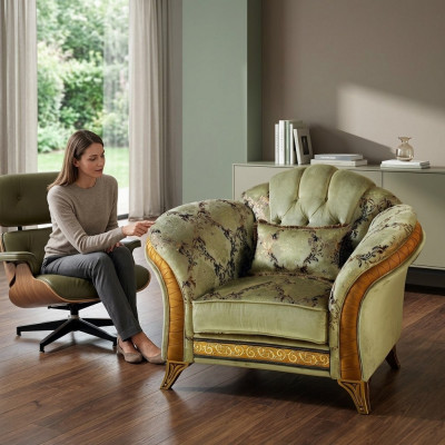 Luxus Fernseh Klassesch Sesselen Lounge 1 Sëtzier Stoff Relax Club arredoclassic