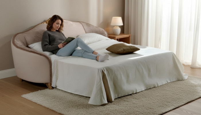 Sofa Schlofschofa Designer 3-Sëtzer Sofa mat Bettfunktioun Couch Textil Sofa Polster