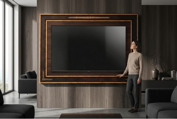 TV-Mauerpaneelverkleedung Holz Barock Luxus RTV Wunnzëmmermauer Fernsehmiwwel