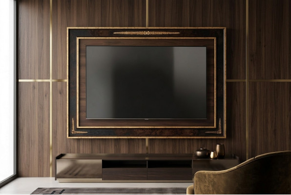 TV-Mauerpaneelverkleedung Holz Barock Luxus RTV Wunnzëmmermauer Fernsehmiwwel
