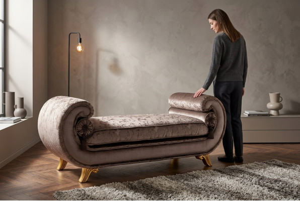 Wunnzëmmer Lounge Miwwelen Klassesch Design Sofa Brun Textil Chaiselongue Nei