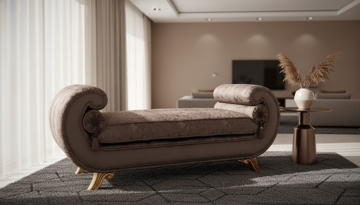 Wunnzëmmer Lounge Miwwelen Klassesch Design Sofa Brun Textil Chaiselongue Nei