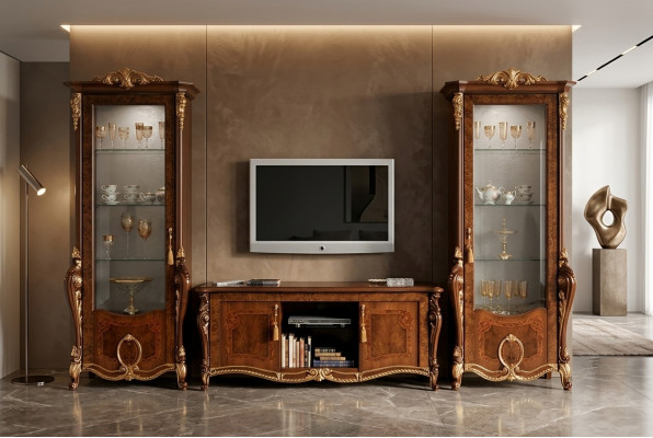 Wunnzëmmert-Miwwel Set Designer Wunnzëmmer Sideboard 2x Vitrinn 3tlg. Wunnwand Nei