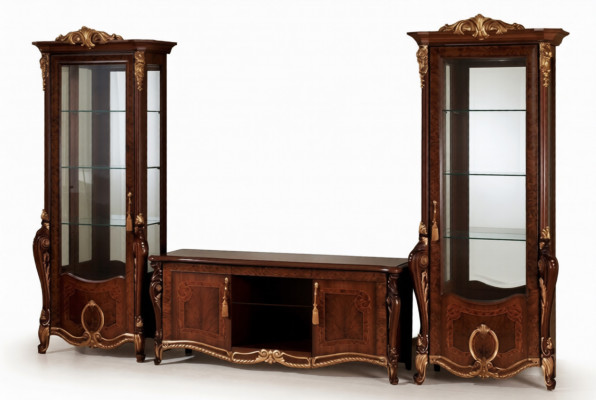 Wunnzëmmert-Miwwel Set Designer Wunnzëmmer Sideboard 2x Vitrinn 3tlg. Wunnwand Nei