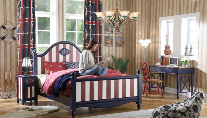 Amerika Bett Kannerzëmmer Better Schlofzëmmer Holz Massivholz Miwwelen Blo Design