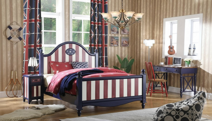 Amerika Bett Kannerzëmmer Better Schlofzëmmer Holz Massivholz Miwwelen Blo Design