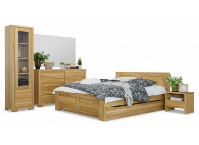Schlofzëmmer Miwwelen 3-Deel Set Bett Nuetsdëscher 2x Better Echt Holz Massivholz