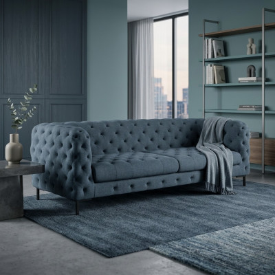 Groue Moderne 3-Sëtzer Chesterfield Wunnzëmmer Stilvoll Canapé