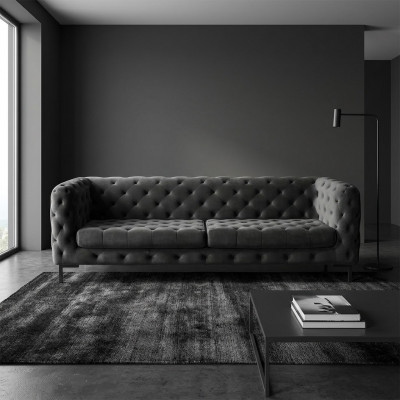 Designer schwaarzen dräisëtzer Chesterfield 3-er modern Couch