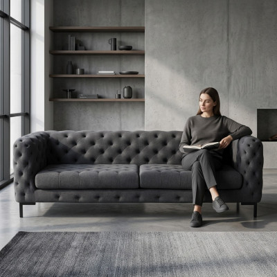 Gro Stull Chesterfield 3-Plaz Luxus Wunnzëmmer Canapé