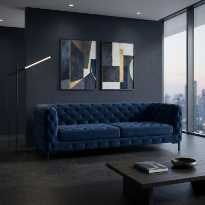 Stilvollen Bloen Chesterfield 3-Sëtzer Wunnzëmmer Luxus Couch