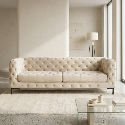 Beige Designer Chesterfield Dräisëtzer Luxus Wunnzëmmer Couch