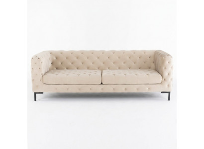 Beige Designer Chesterfield Dräisëtzer Luxus Wunnzëmmer Couch
