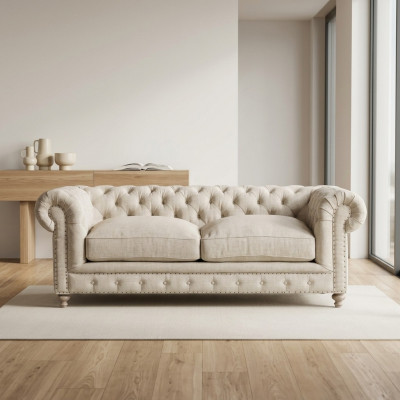 Wäiss Polster Chesterfield 3-Sëtzer Luxus Wunnzëmmer Sofa