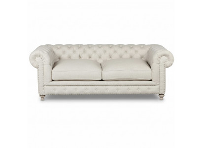 Wäiss Polster Chesterfield 3-Sëtzer Luxus Wunnzëmmer Sofa
