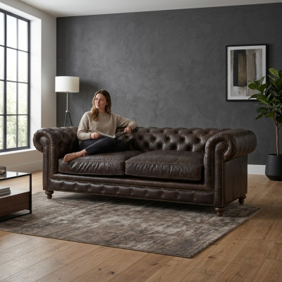 Modernen schwaarzen Chesterfield Dräisëtzer Living Sall Luxus Sofa