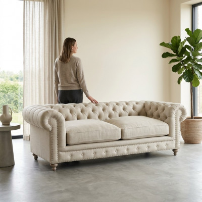 Wäissen Chesterfield Luxus Dräisëtzer Moderne 3er Wunnzëmmer Couch