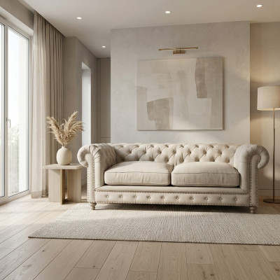 Wäissen Chesterfield Luxus Dräisëtzer Moderne 3er Wunnzëmmer Couch
