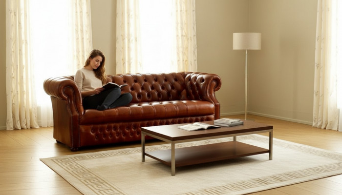 Braune Chesterfield Dräisëtzer Designer 3-Sëtzer Sofa Stilvoll Couch