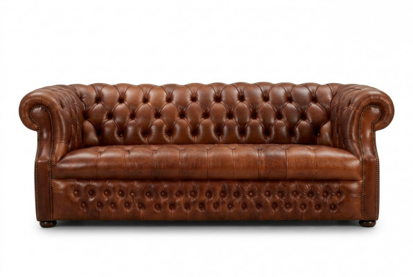 Braune Chesterfield Dräisëtzer Designer 3-Sëtzer Sofa Stilvoll Couch