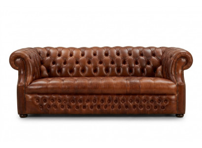 Braune Chesterfield Dräisëtzer Designer 3-Sëtzer Sofa Stilvoll Couch