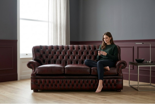 Brongen Chesterfield 3-Sëtzer am antike Stil Designer Stotzëmmer Couch