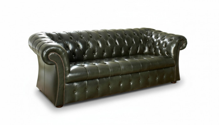 Grénge Chesterfield 3-Sëtzer Designer Luxus Dräisëtzer Couch