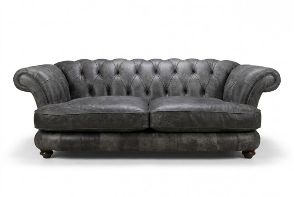 Chesterfield Grouss XXL Canapé % Lieder Schwaarz 3-Sëtzer Vintage-Stil