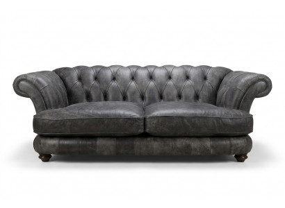 Chesterfield Grouss XXL Canapé % Lieder Schwaarz 3-Sëtzer Vintage-Stil