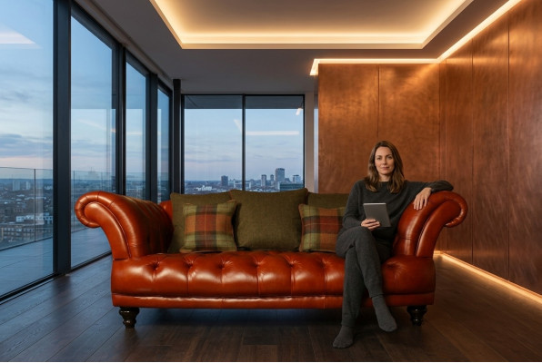 Brongt Lieder Chesterfield Sofa Couch Polster Stoff Couchen Garnitur 3-Sëtzer Nei