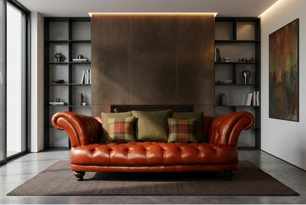 Brongt Lieder Chesterfield Sofa Couch Polster Stoff Couchen Garnitur 3-Sëtzer Nei