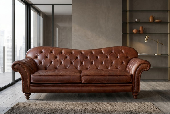 Luxe Chesterfield Stotssalon Couch Braun Sofa Sëtz Polster Textil Couchen Nei