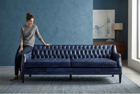 Blo Chesterfield Sofa Couch Polster Stoff Lieder Couchen Garnitur 4 Sëtzer nei