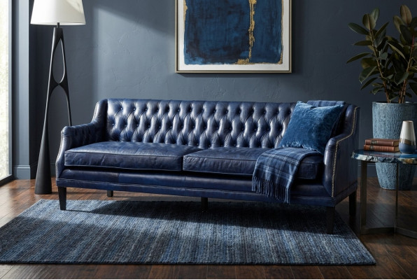 Blo Chesterfield Sofa Couch Polster Stoff Lieder Couchen Garnitur 4 Sëtzer nei