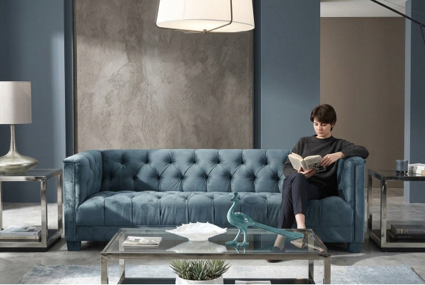 Türkis Samt Samett Canapé # Chesterfield Luxus Miwwel # Englesch Couch jvmoebel ®