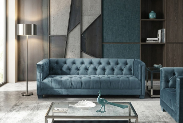 Türkis Samt Samett Canapé # Chesterfield Luxus Miwwel # Englesch Couch jvmoebel ®